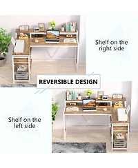 Tribesigns 55-inches Reversible L Shaped Desk with Drawer, Modern White Corner Home Office Table, Wooden and Metal Pc