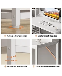 Tribesigns 55 Inch Computer Desk with 2 Drawers and Storage Shelves, Rustic Office Desk with Hutch, Study Writing Gaming Table Laptop Workstation