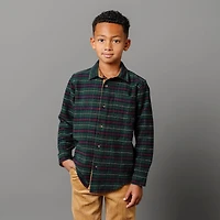 Hope & Henry Boys Long Sleeve Flannel Shirt with Suede Detail