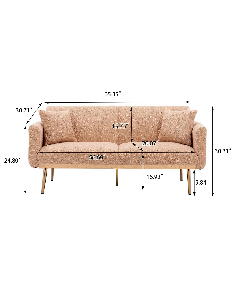 Mondawe Beige Velvet sofa , Accent .loveseat with metal feet