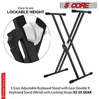 5 Core Keyboard Stand Double X Style Adjustable Piano Riser + Keyboard Piano Bench