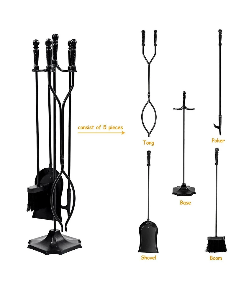Sugift 31 inch 5 Pieces Metal Fireplace Tool Set with Stand