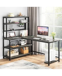 Tribesigns 55" Large Computer Desk with Wireless Charging 5 Storage Shelves, Office Desk Study Table Writing Desk Workstation with Hutch Bookshelf for
