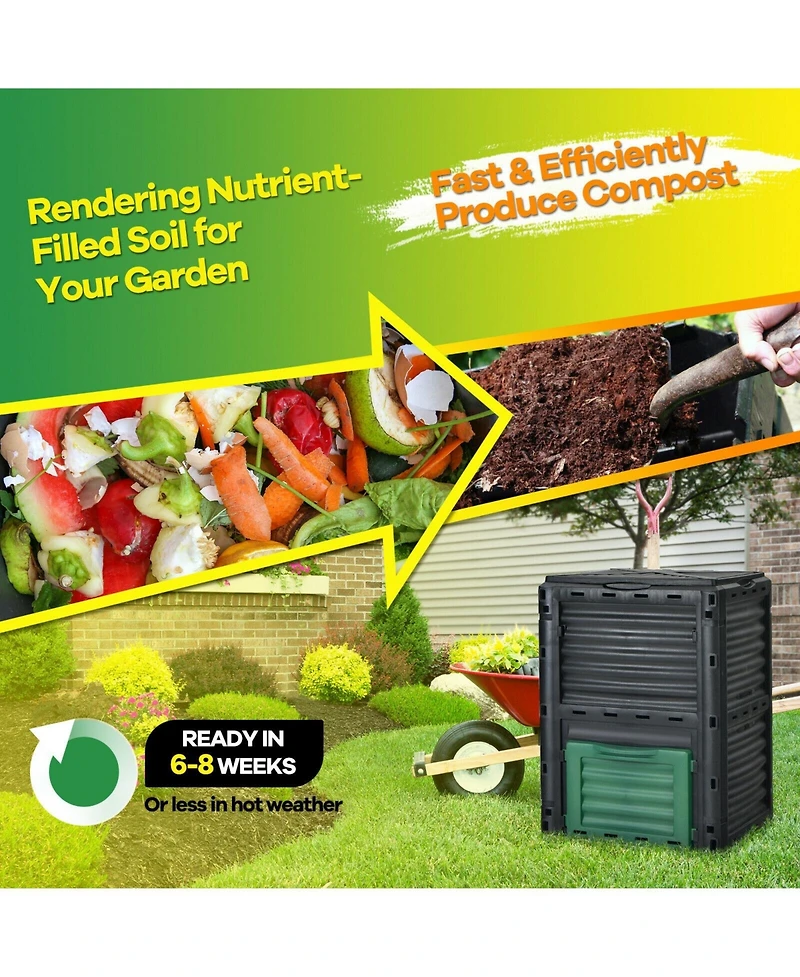Sugift 80-Gallon Outdoor Composter with Large Openable Lid and Bottom Exit Door