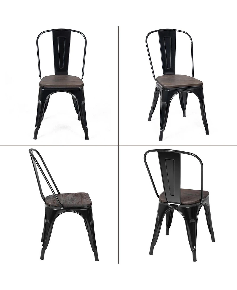 Sugift 18 Inch Set of 4 Stackable Metal Dining Chair with Wood Seat