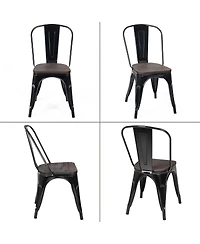 Sugift 18 Inch Set of 4 Stackable Metal Dining Chair with Wood Seat