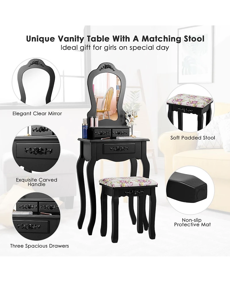 Costway Vanity Jewelry Makeup Dressing Table Stool Drawer
