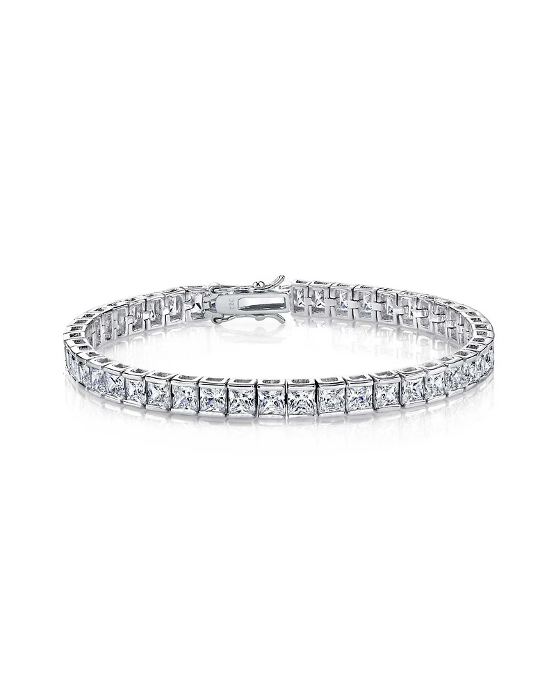 White Gold Plated Cubic Zirconia Princess - cut Tennis Bracelet