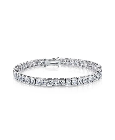 White Gold Plated Cubic Zirconia Princess - cut Tennis Bracelet