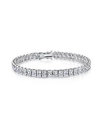 White Gold Plated Cubic Zirconia Princess - cut Tennis Bracelet