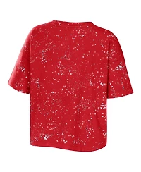 Wear by Erin Andrews Women's Red Toronto Raptors Bleach Splatter Notch Neck T-Shirt