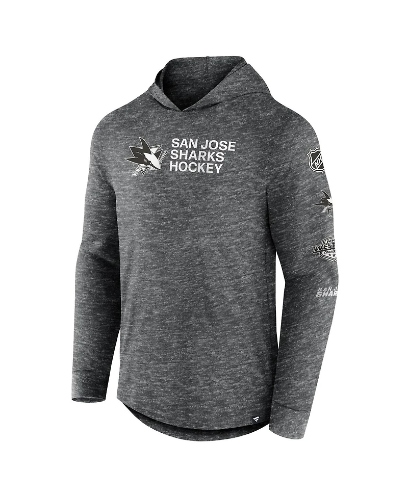 Fanatics Men's Heather Charcoal San Jose Sharks Stacked Long Sleeve Hoodie T-Shirt