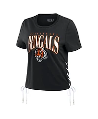 Wear by Erin Andrews Women's Black Cincinnati Bengals Lace Up Side Modest Cropped T-Shirt