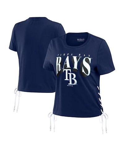 Wear by Erin Andrews Women's Navy Tampa Bay Rays Side Lace-Up Cropped T-Shirt