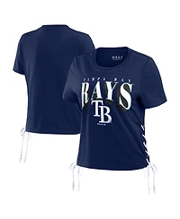 Wear by Erin Andrews Women's Navy Tampa Bay Rays Side Lace-Up Cropped T-Shirt