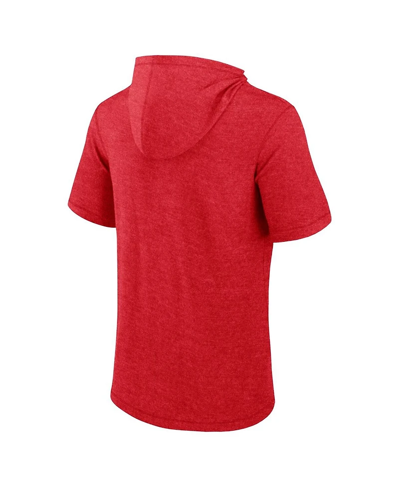 Fanatics Men's Heather Red Los Angeles Angels Push Short Sleeve Pullover Hoodie