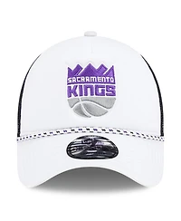 New Era Men's White/Black Sacramento Kings Court Sport Foam A-Frame 9FORTY Adjustable Trucker Hat