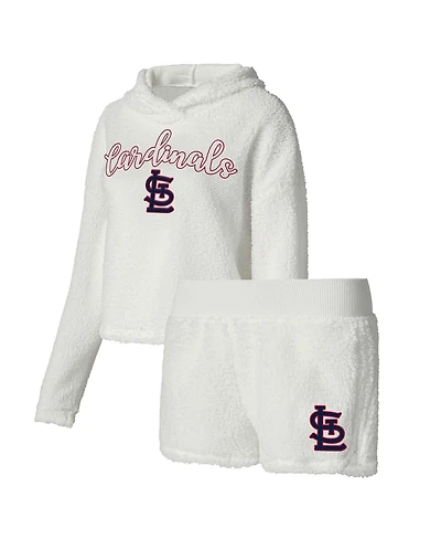 Concepts Sport Women's Cream St. Louis Cardinals Fluffy Hoodie Top Shorts Sleep Set
