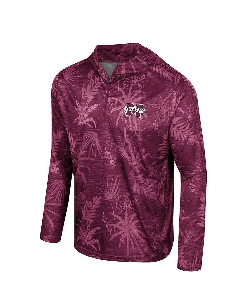 Colosseum Men's Maroon Mississippi State Bulldogs Palms Printed Lightweight Quarter-Zip Hooded Top