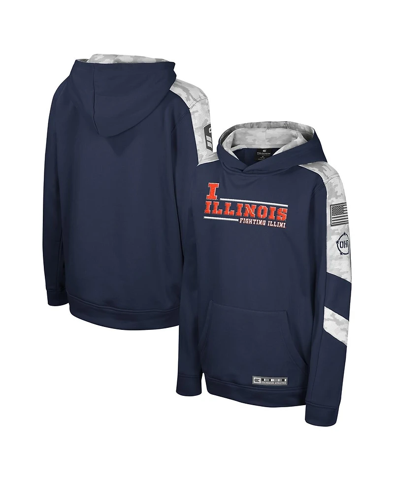 Colosseum Big Boys and Girls Navy Illinois Fighting Illini Oht Military Appreciation Cyclone Digital Camo Pullover Hoodie
