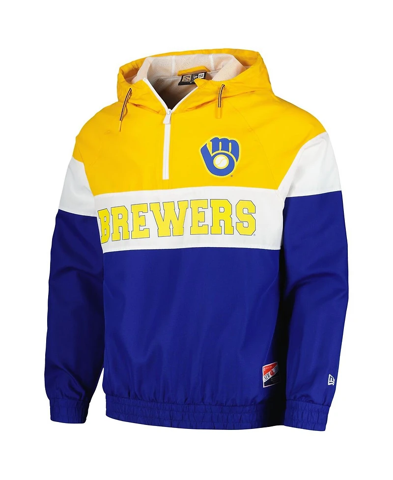 New Era Men's Royal Milwaukee Brewers Ripstop Raglan Quarter-Zip Hoodie Windbreaker Jacket