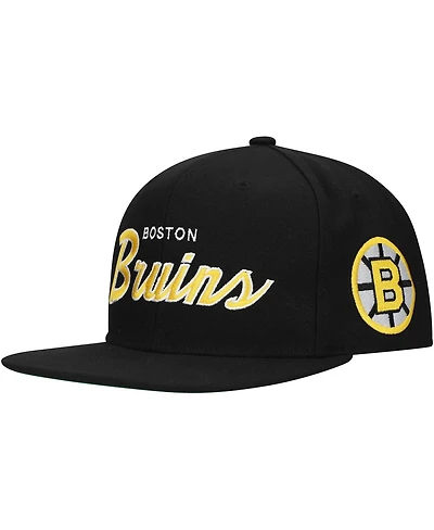 Mitchell & Ness Men's Black Boston Bruins Core Team Script 2.0 Snapback Hat