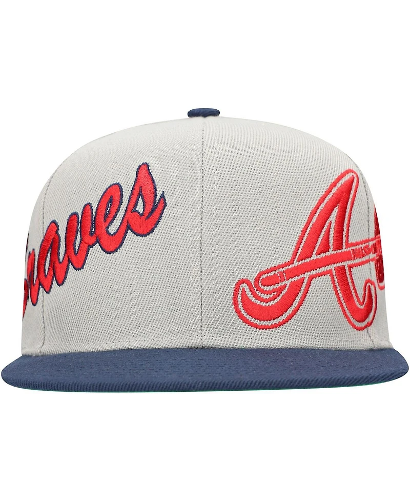 Mitchell & Ness Men's Gray/Navy Atlanta Braves Knock Out Panel Snapback Hat