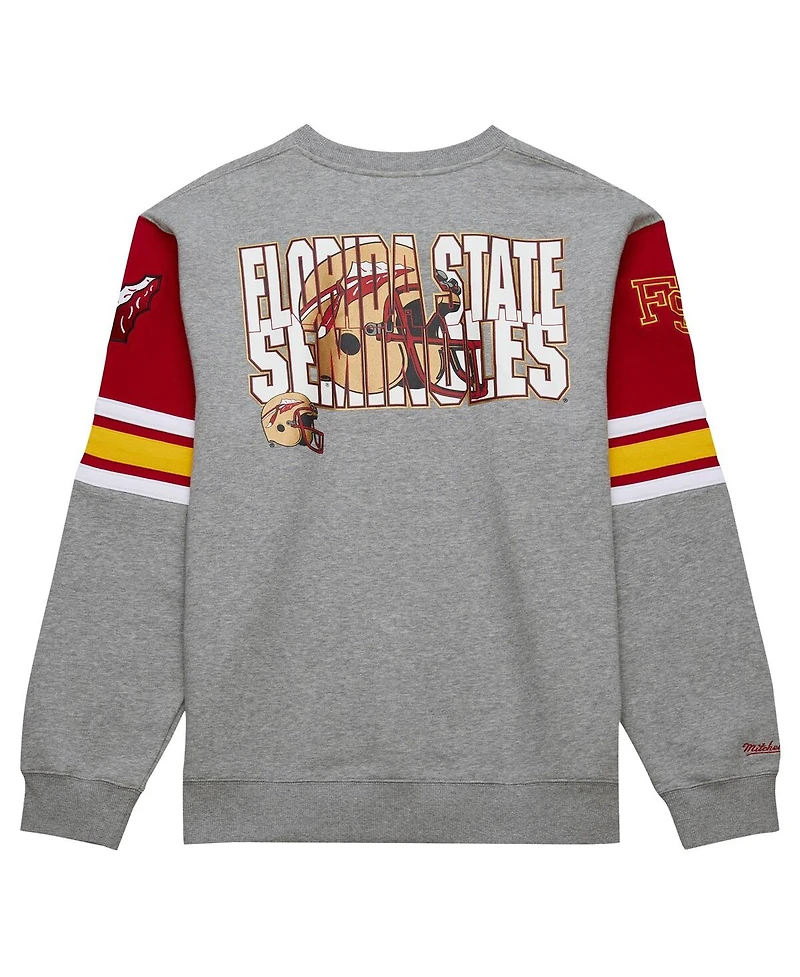 Mitchell & Ness Men's Heather Gray Florida State Seminoles Throwback Allover 4.0 Pullover Sweatshirt