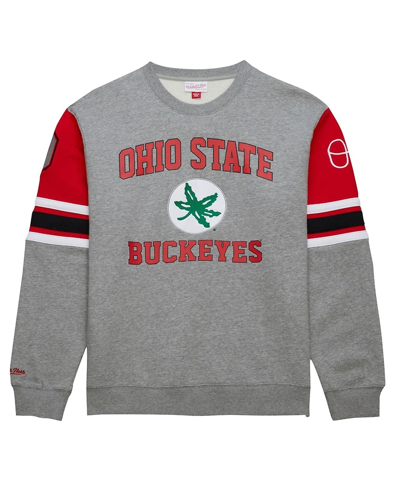 Mitchell & Ness Men's Grey Heather Ohio State Buckeyes Throwback Allover 4.0 Pullover Sweatshirt