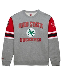 Mitchell & Ness Men's Grey Heather Ohio State Buckeyes Throwback Allover 4.0 Pullover Sweatshirt