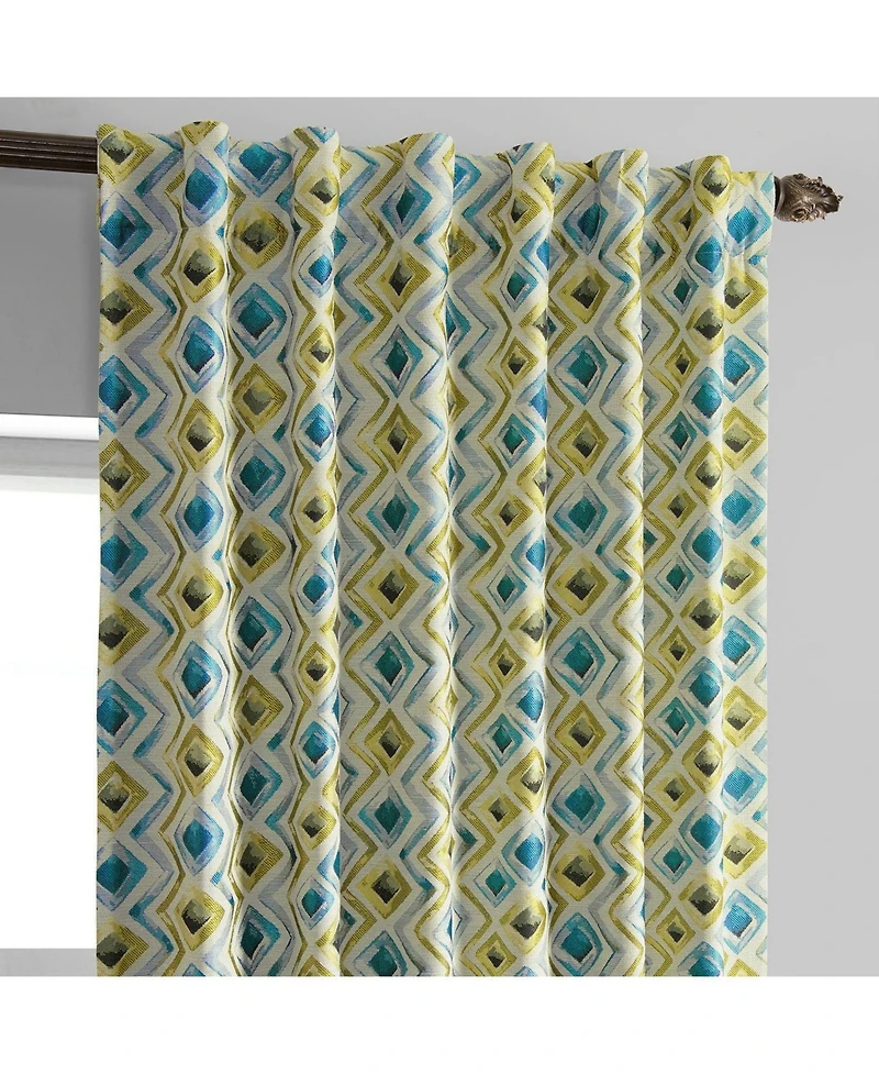Half Price Drapes Zanni Multi Blue Green Geometric Faux Silk Jacquard Room Darkening Curtain