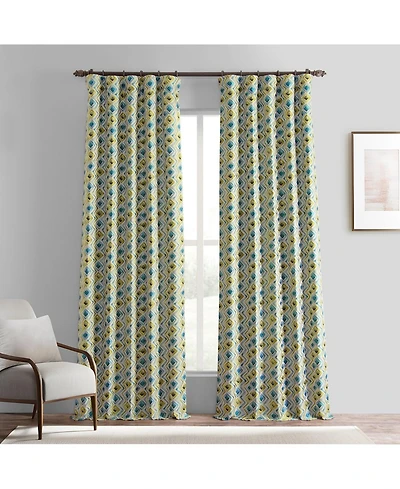 Half Price Drapes Zanni Multi Blue Green Geometric Faux Silk Jacquard Room Darkening Curtain