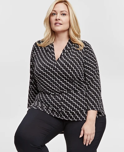 Jm Collection Plus Size V-Neck 3/4-Sleeve Top, Exclusively at Macy's
