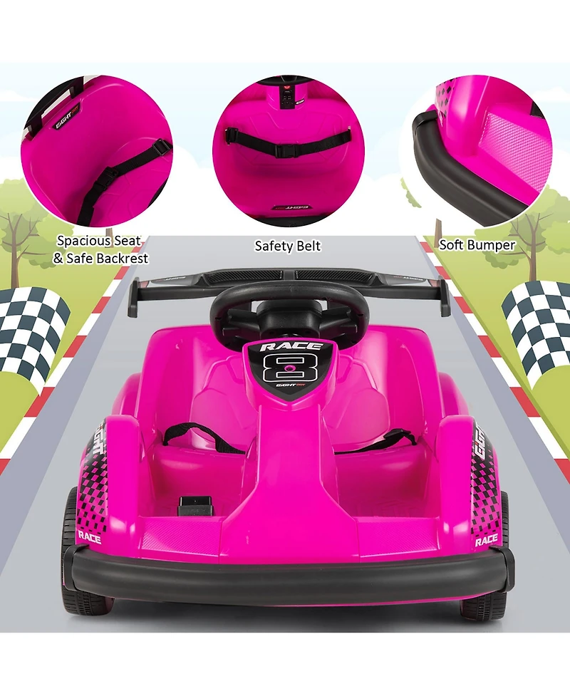Gymax 6V Battery Powered Go Kart Kids Ride On 4 Wheel Racer Rc w/ Bumper & Music Pink