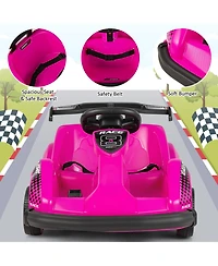 Gymax 6V Battery Powered Go Kart Kids Ride On 4 Wheel Racer Rc w/ Bumper & Music Pink