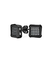 Bling Jewelry Black Geometric Square Pave Cz Cubic Zirconia Square Stud Earrings Black Plated .925 Sterling Silver