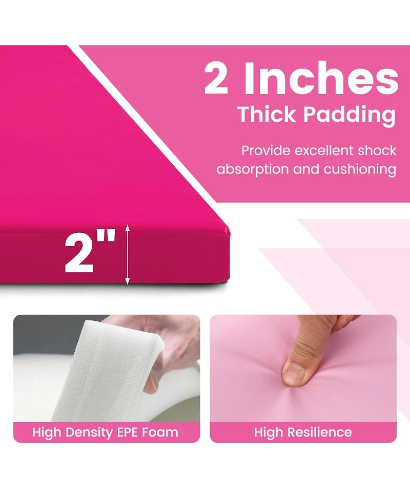 Skonyon 4-Panel Pu Leather Folding Exercise Mat with Carrying Handles-Hot Pink