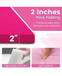 Skonyon 4-Panel Pu Leather Folding Exercise Mat with Carrying Handles-Hot Pink