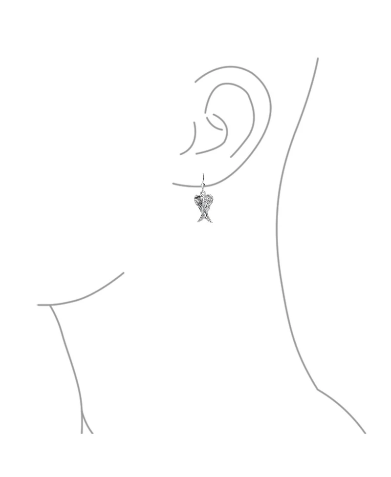 Bling Jewelry Heart Guardian Angel Wing Pendant Necklace and Dangle Earrings Set Silver