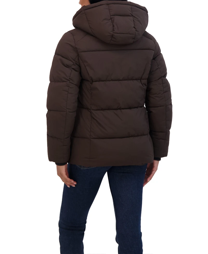 Sebby Collection Women's Short Hooded Stretch Puffer Jacket