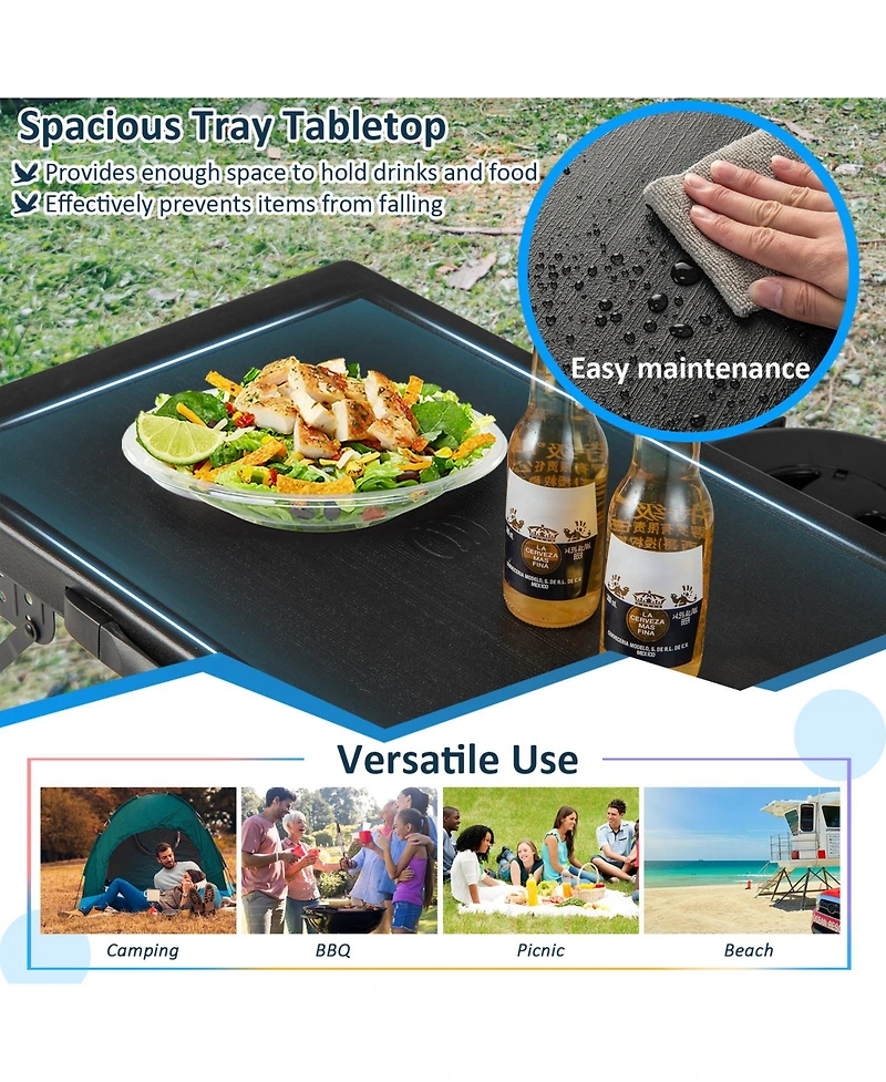 Sugift 3 Pieces Folding Camping Table Stool Set with 2 Retractable Led Stools