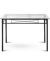 Sugift 5 Pieces Dining Set with Tempered Glass Top Table and 4 Upholstered Chairs