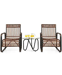 Inolait 3 Pieces Patio Rattan Furniture Set with 2 Single Wicker Chairs and Glass Side Table
