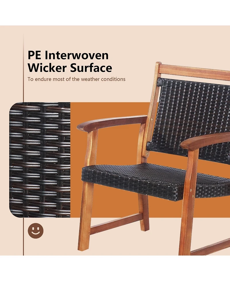 Sugift 3 Pieces Rattan Bistro Set with Acacia Wood Frame for Garden