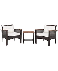 Vebreda 3 Pieces Patio Rattan Furniture Set with Acacia Wood Tabletop
