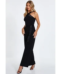 Quiz Women's Scuba Crepe Halter Jumpsuit with Satin Trim