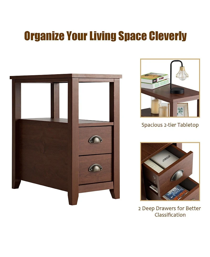 23.5 x 12 Inch Rectangular Wooden Nightstand with 2 Drawers and Shelf