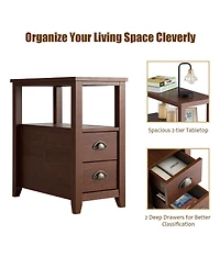 23.5 x 12 Inch Rectangular Wooden Nightstand with 2 Drawers and Shelf