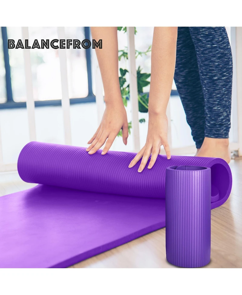 BalanceFrom Fitness 1" Extra Thick Yoga Mat w/Knee Pad & Carrying Strap, Purple