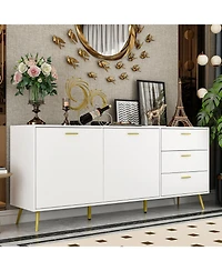 Famapy White Wood Buffet Sideboard Storage Cabinet 3-Drawers 2-Cabinets Shelves